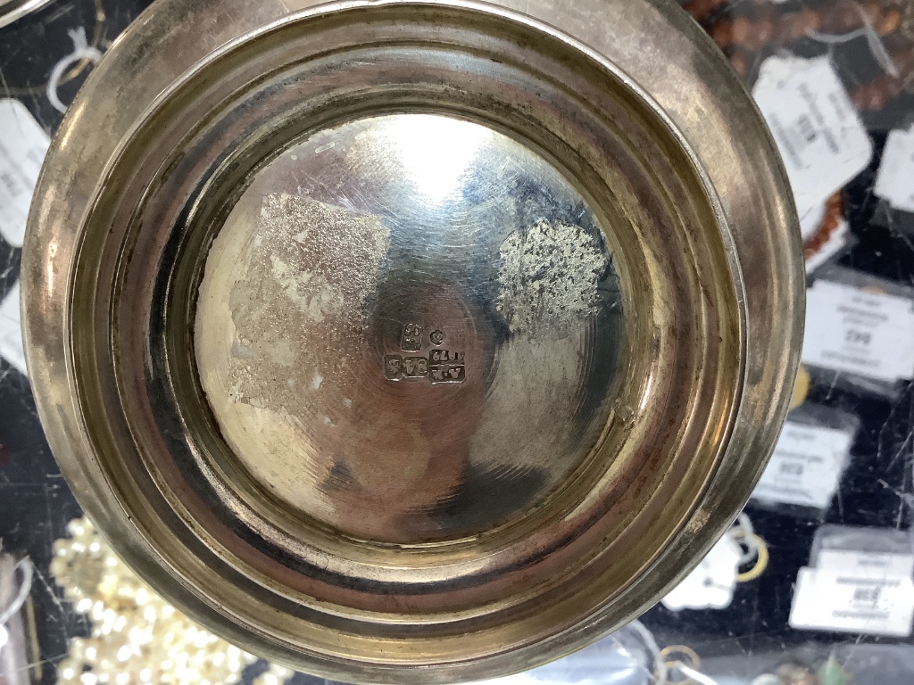 Two early 20th century Russian 84 zolotnik cups and saucers, one other saucer, napkin ring and sugar bowl